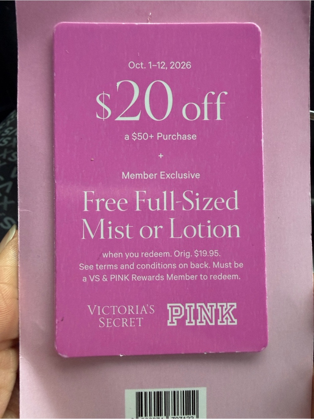 Victoria’s Secret PINK $20 Off Promo Card + Free Full-Size Mist/Lotion